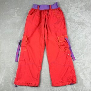 VTG Zumba Wide Leg Cargo Pants Women L Bright Scarlet Tassel Dance Yoga Y2K